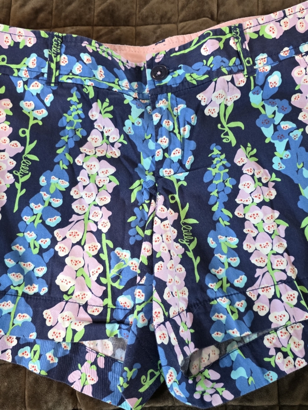 Lilly Pulitzer Navy Shorts with Pink Waistband and Pastel Floral
